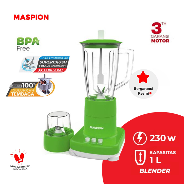 Maspion Blender Gelas Kaca 2in1 1 Liter - MT1272GL | MT-1272 GL - Hijau